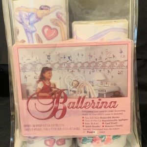 VTG 3M Room Decorating Kit Ballerina Self-stick Border & Appliques Pink Blue